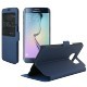 Etui portefeuille bleu nuit toucher cuir pour Samsung Galaxy S6 Edge