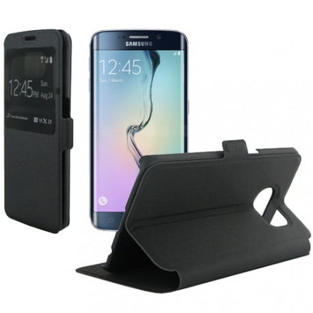 Etui portefeuille noir toucher cuir pour Samsung Galaxy S6 Edge