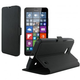 Etui portefeuille noir toucher cuir pour Microsoft Lumia 640