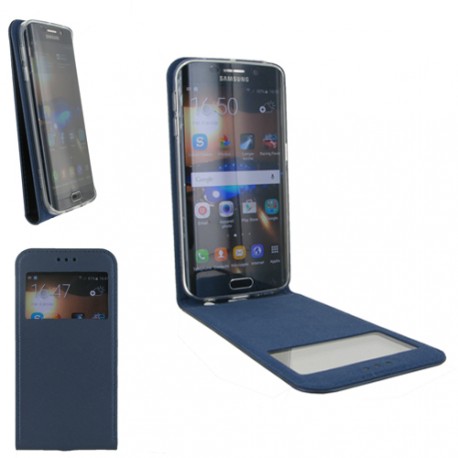 Housse à rabat vertical avec fenêtre pour Samsung Galaxy S6 bleu nuit