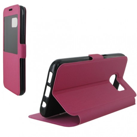 Etui housse portefeuille rose avec fenêtre pour Samsung Galaxy S7