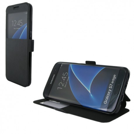 Etui portefeuille Noir avec fenêtre pour Samsung Galaxy S7 Edge