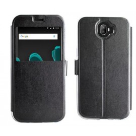 Etui portefeuille Noir avec fenêtre pour Wiko Wim