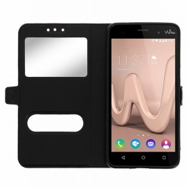 Etui portefeuille Noir avec fenêtre pour Wiko Lenny 4 Plus