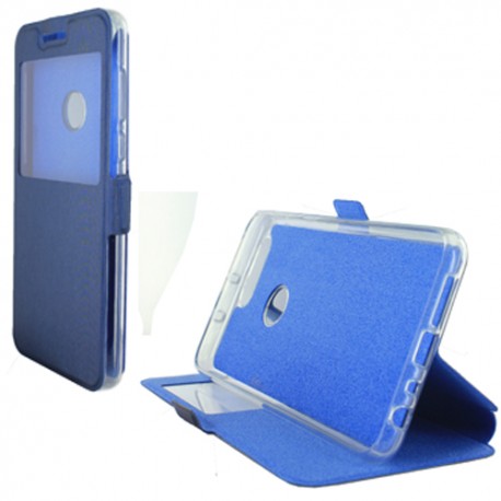 Etui portefeuille bleu nuit avec fenêtre pour Huawei Honor 8
