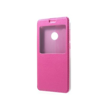 Etui portefeuille rose fushia avec fenêtre pour Huawei P8 Lite