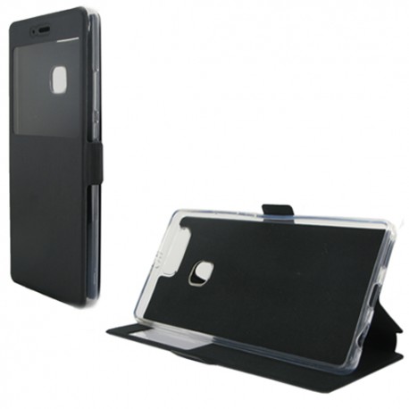 Etui portefeuille Noir avec fenêtre pour Huawei P9 Plus