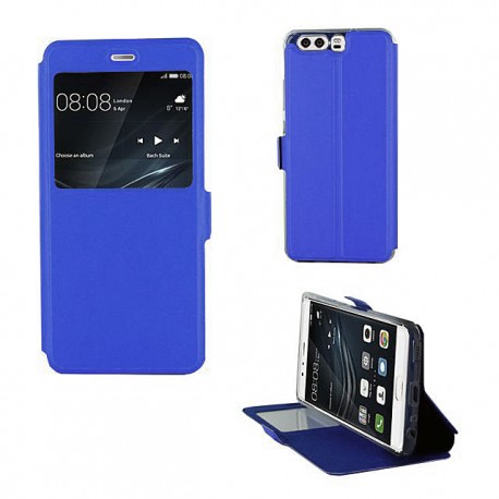 Etui portefeuille Bleu Roi avec fenêtre pour Huawei P10