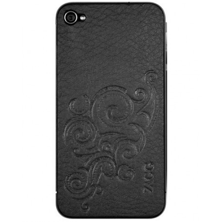 Zagg Leather Skins Black embossed Finish - Protection arrière et côtés en cuir pour iPhone 4
