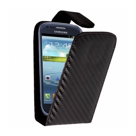 Housse à rabat noire style carbone pour le Samsung Galaxy S3 mini