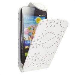 Housse blanche rabat avec strass pour Samsung Galaxy S3 mini - étui strass