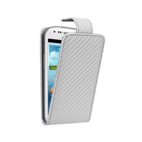 Etui à rabat blanc fibre carbone pour Samsung Galaxy S3 mini