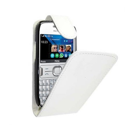 Etui à clapet blanc simili cuir pour Nokia Asha 302