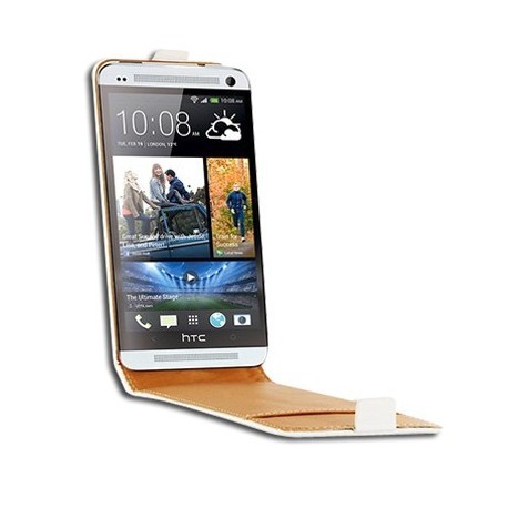 Etui coque à rabat luxe cuir blanc pour HTC One