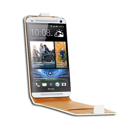 Etui coque à rabat luxe cuir blanc pour HTC One