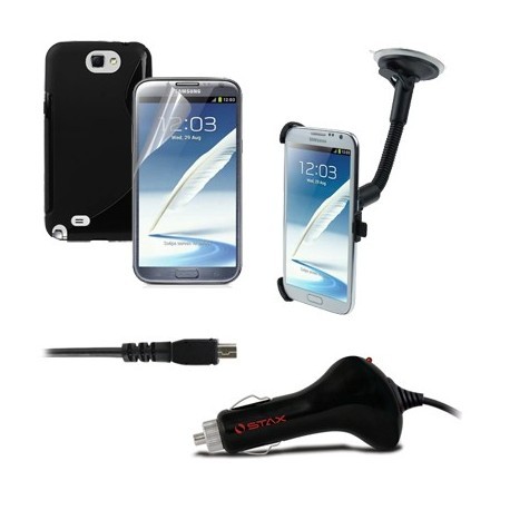 Pack voiture (Support voiture +Chargeur allume cigare + Coque + Film) pour Samsung Note 2