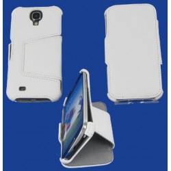 Housse portefeuille latérale avec support pour Samsung Galaxy S4 - couleur blanc