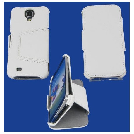 Housse portefeuille latérale avec support pour Samsung Galaxy S4 - couleur blanc