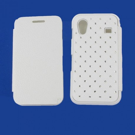 Housse poertefeuille strass diamants blanche pour Samsung Galaxy Ace